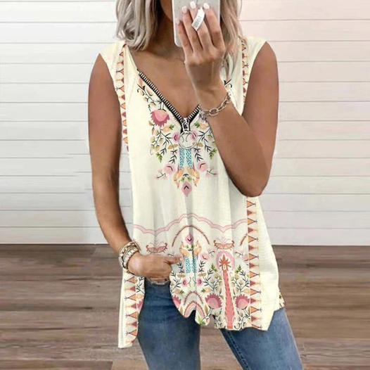 Bri® | Elegant And Casual Blouse With Floral Pattern And Zip Fastening