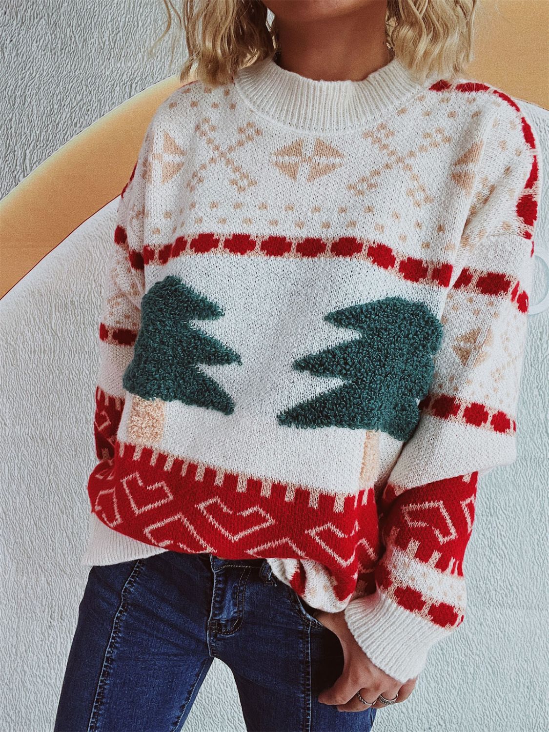 Annelies® | Long-sleeved Christmas tree sweater with stand-up collar