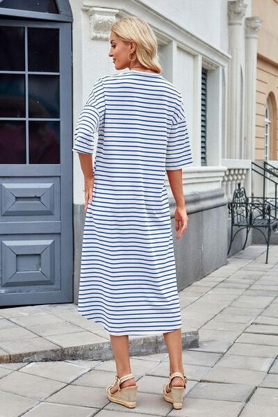 Cora® | Contrast striped midi t-shirt dress with half sleeves