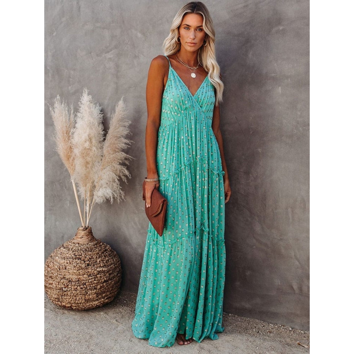 Alina® | Women's Summer V Neck Printed Maxi Dress