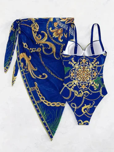 Diana® | Elegant Sleeveless Swimwear With A Blue Pattern