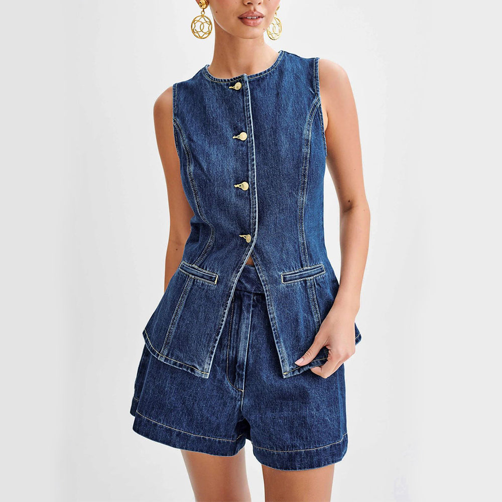 Susan | Stylish Denim Vest and Loose Shorts Set for Summer