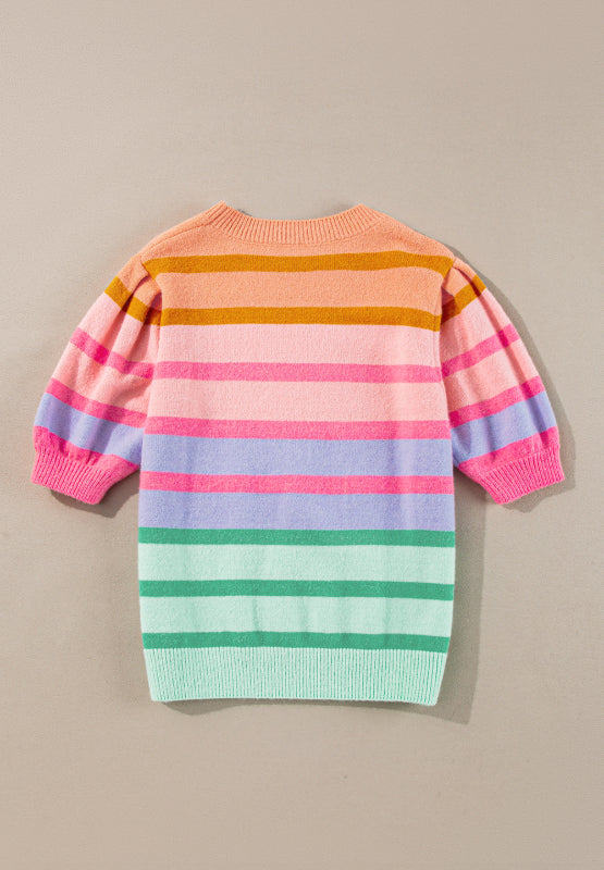 Alejandra® | Striped crew neck sweater with half sleeves