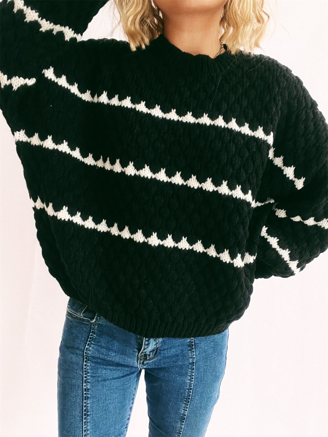 Bianca® | Long-sleeved sweater with contrasting stripes and a crew neck