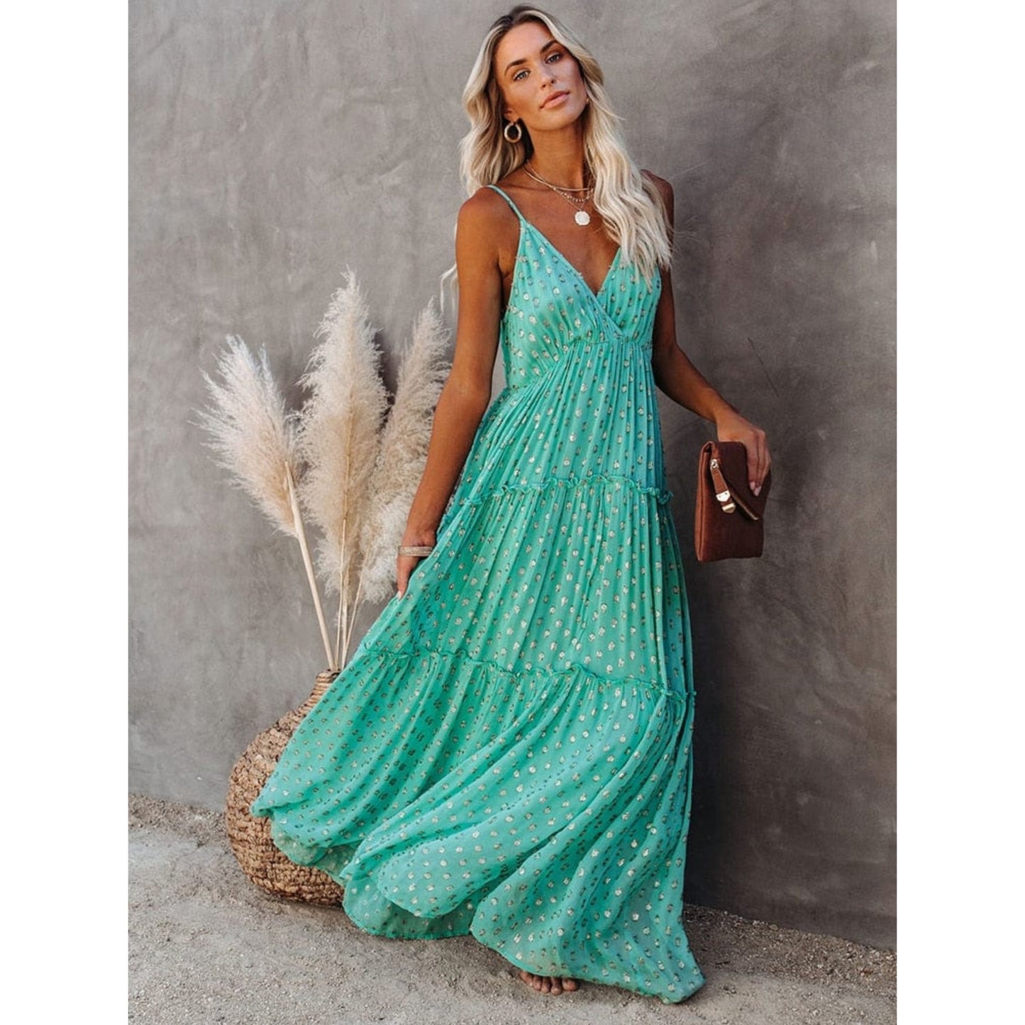Alina® | Women's Summer V Neck Printed Maxi Dress