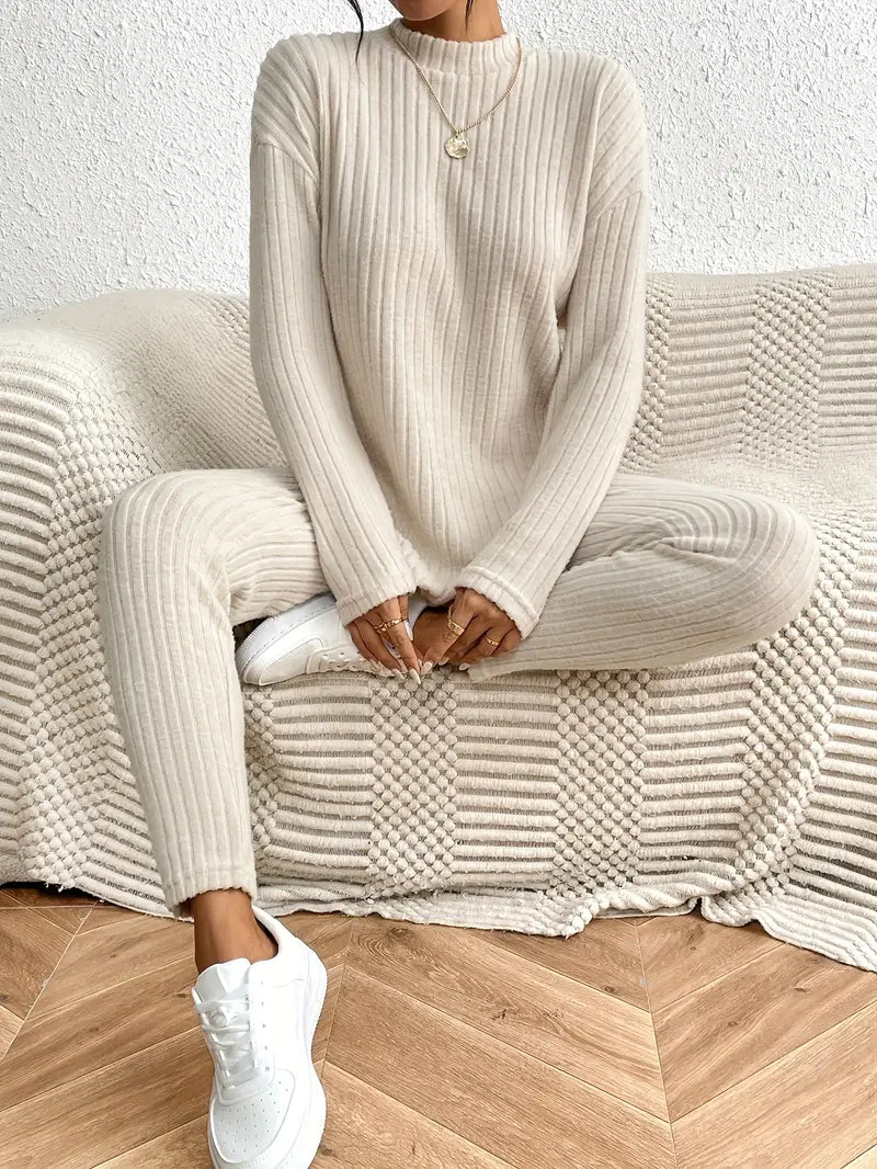 Catalina® | Ribbed trousers set with a stand-up collar and fitted trousers