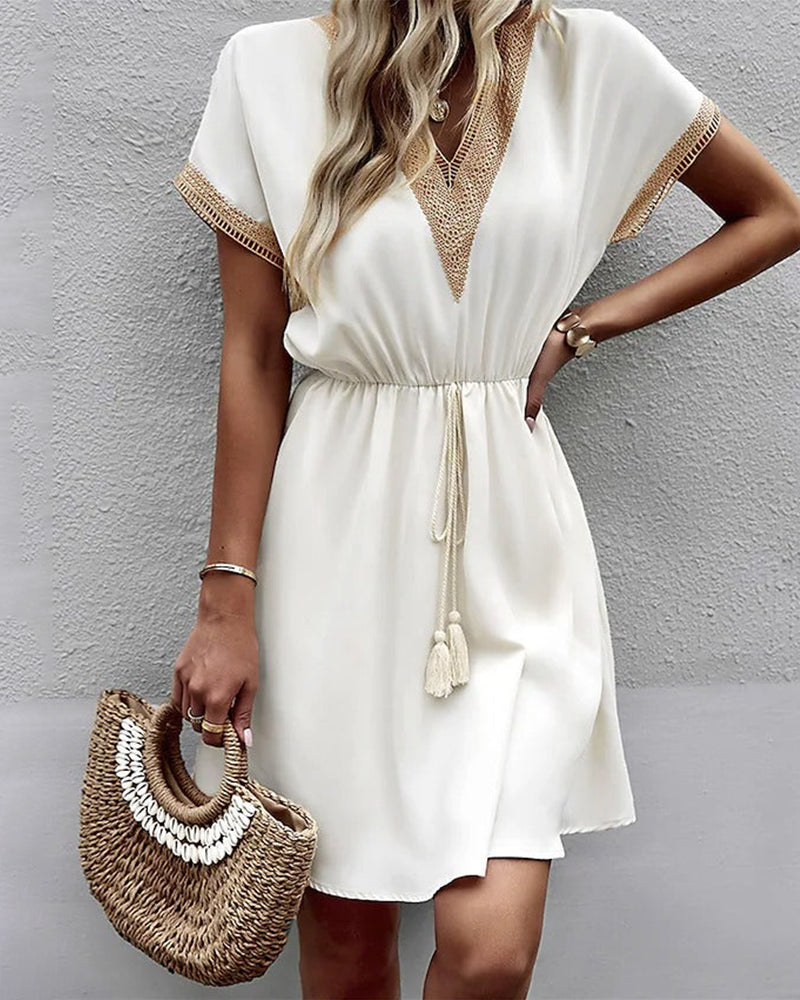 Calypso® | Short sleeve dress with V-neck