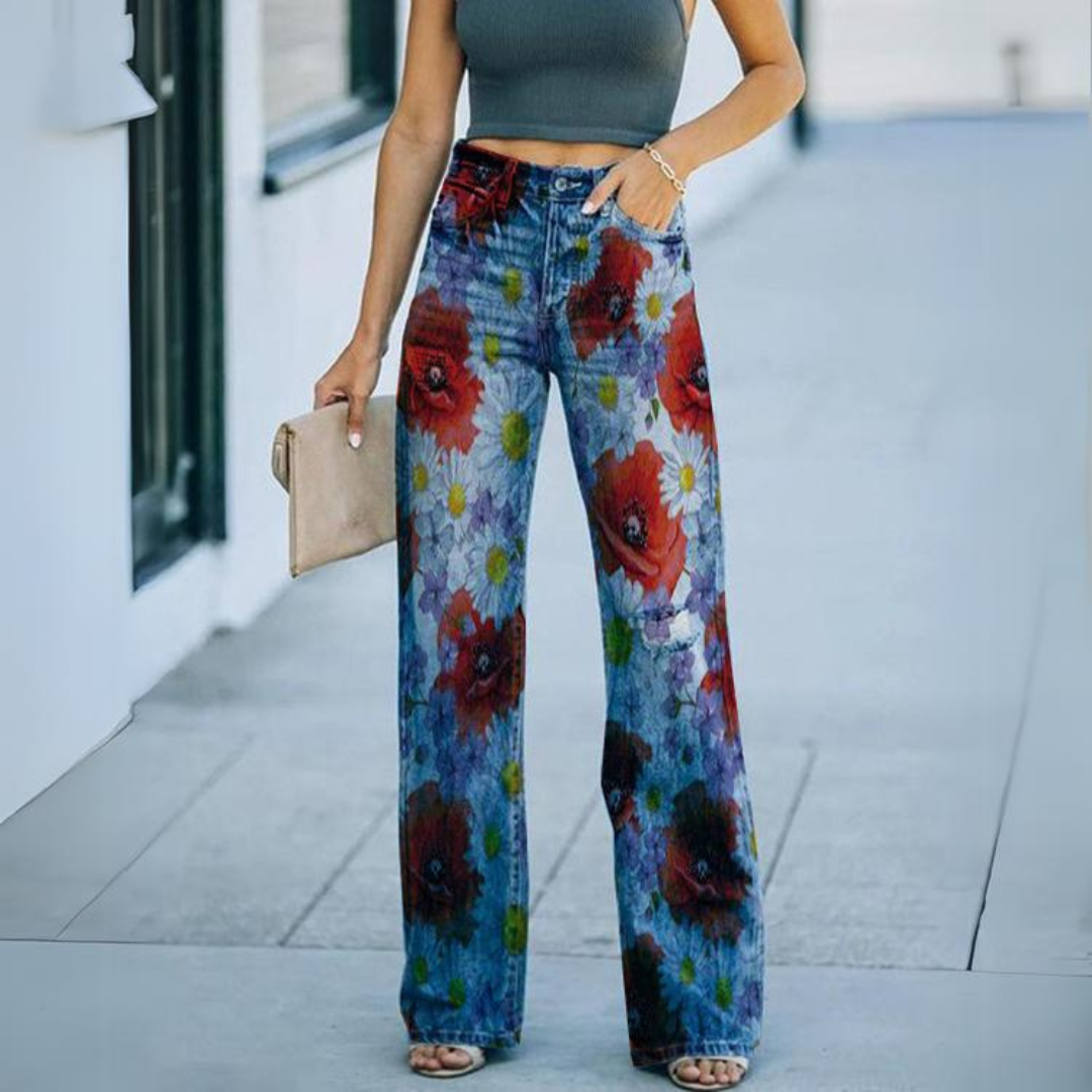 Carla® | Wide jeans with a floral print in a vintage look