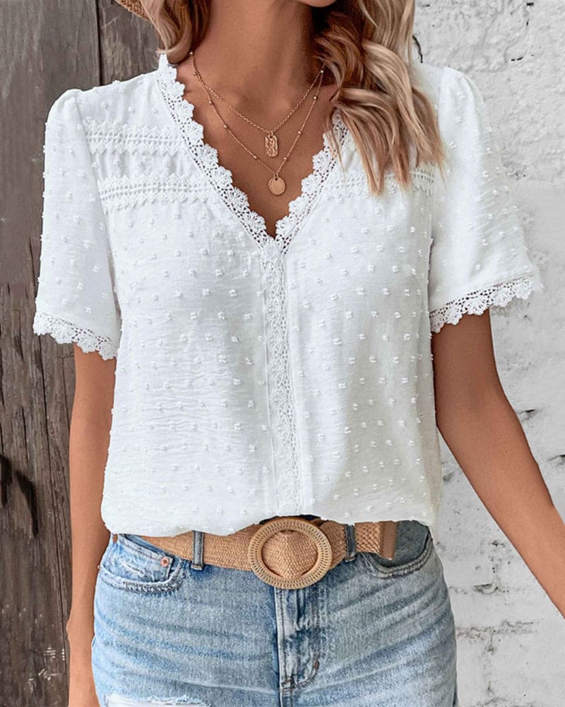 Alvina® | Women'S V-Neck Stylish Accent Blouse White