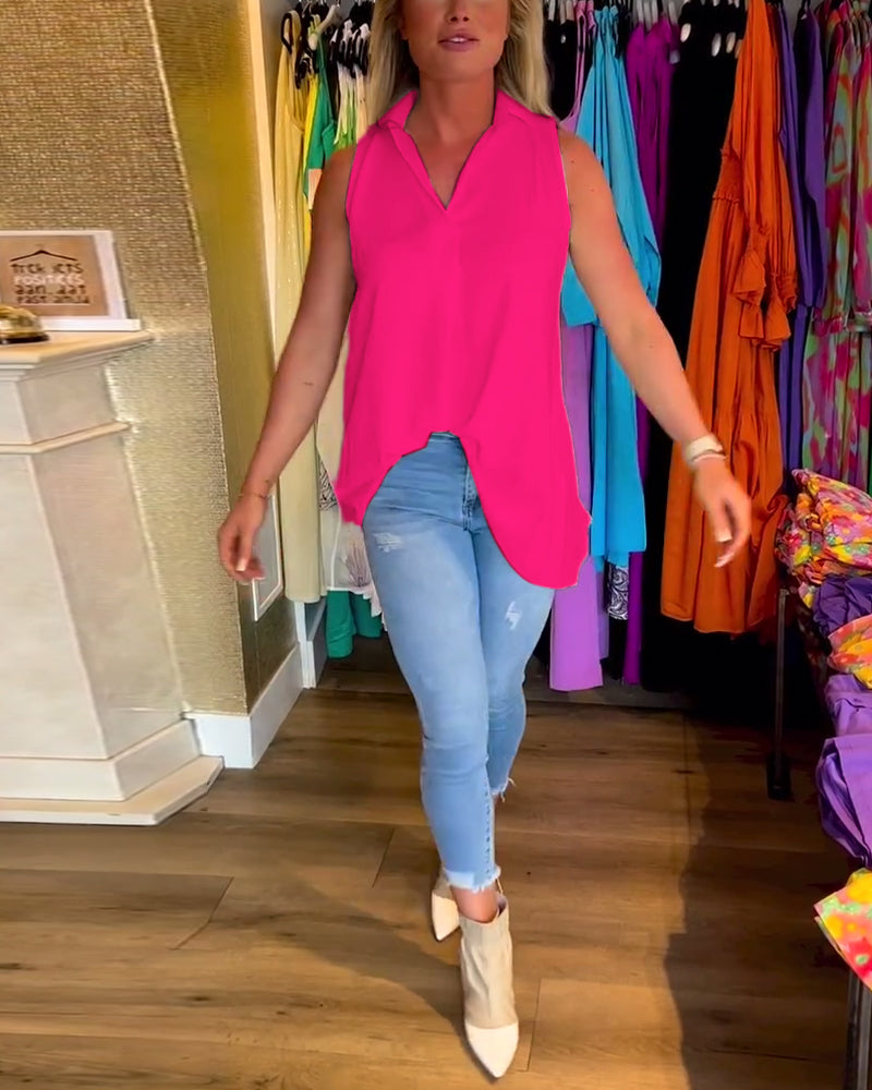 Carla® | Sleeveless blouse with ruffles and lapels