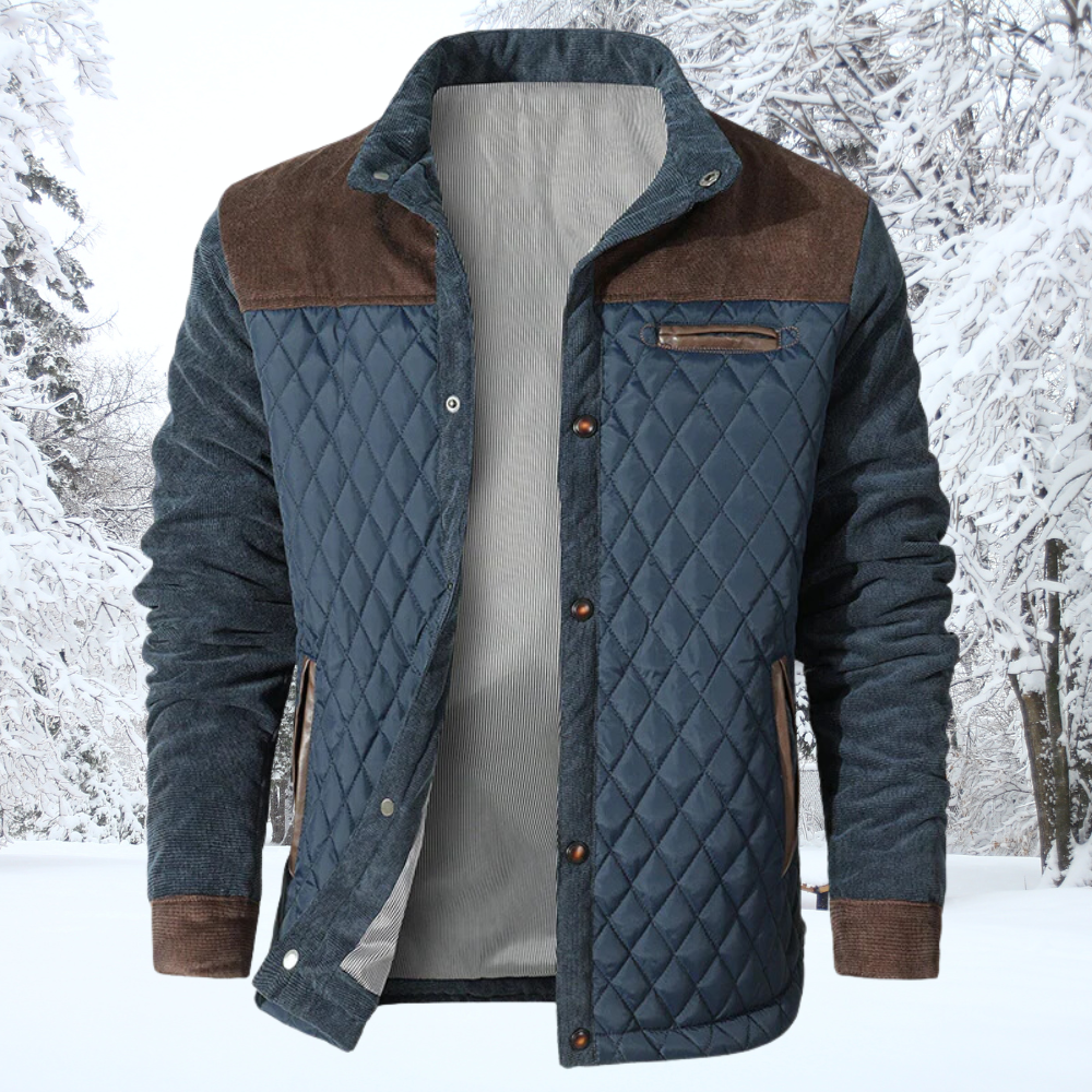 Men’s Quilted Jacket – Regular Fit – Diamond Pattern – Contrast Trim – Zippered Pockets