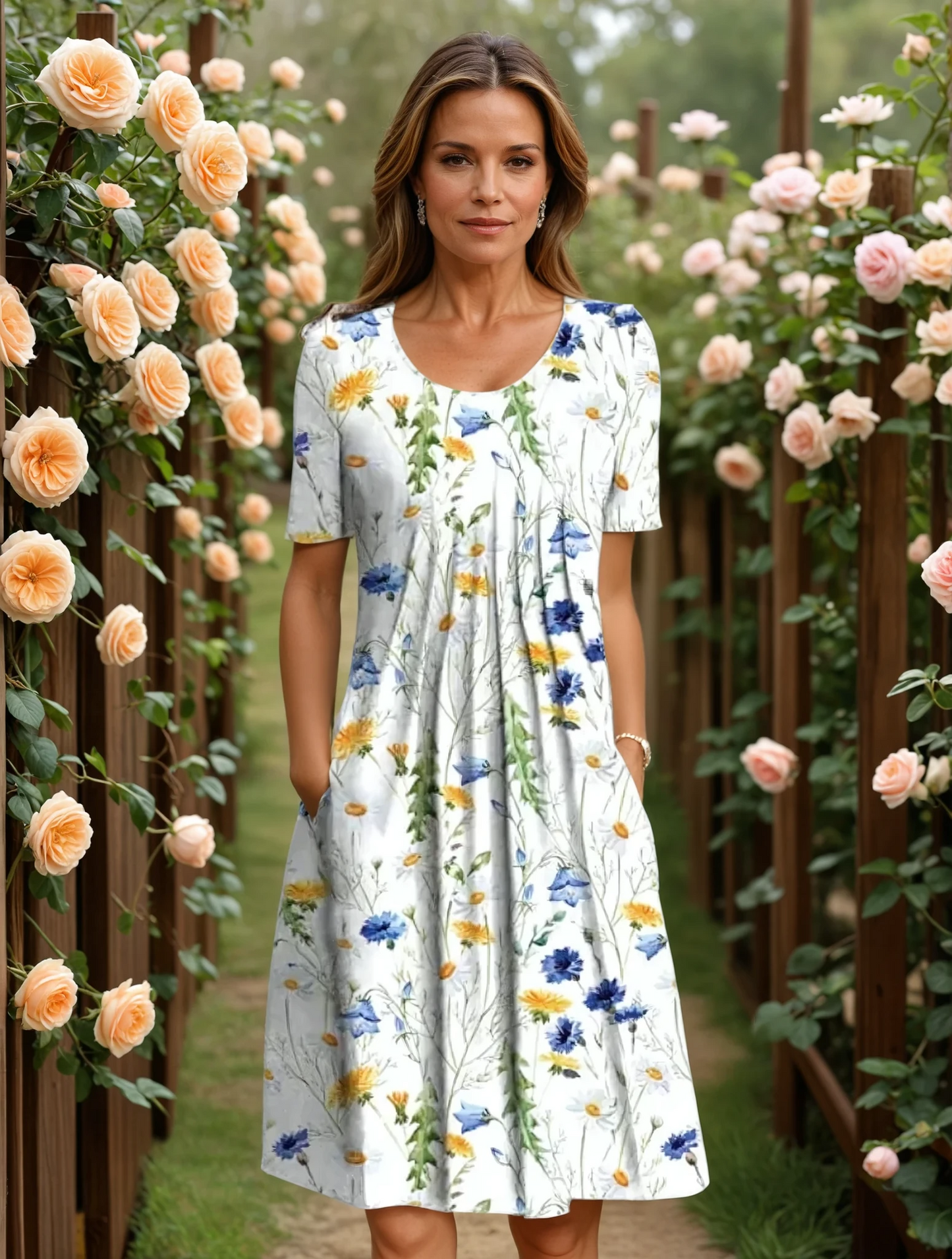 Christina | Elegant Floral Dress with Pockets
