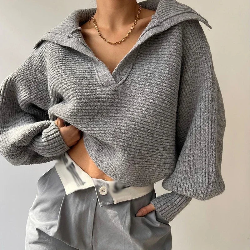 Ariana® | Stylish women's winter sweater with a modern lapel collar