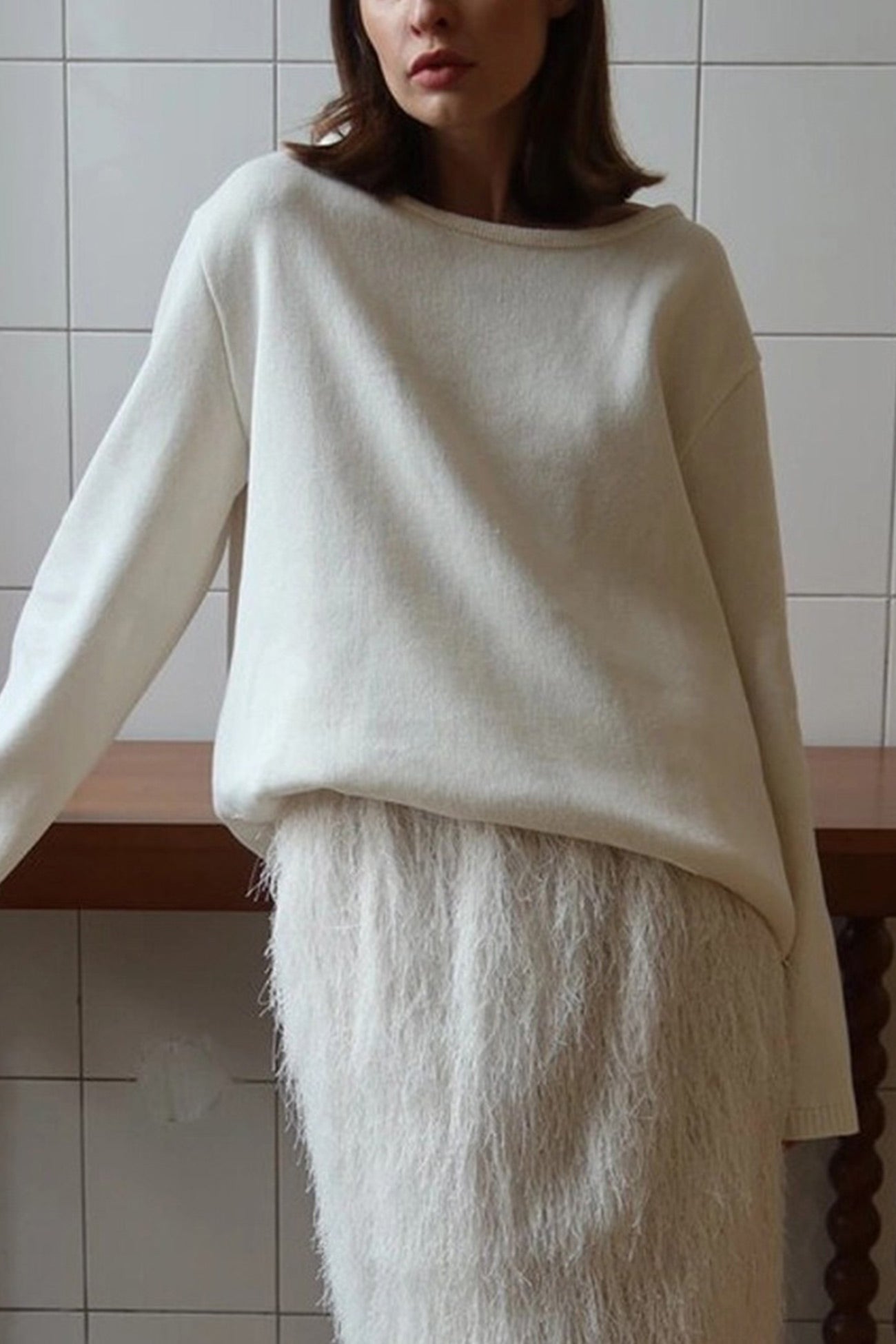 Elena® | Crew Neck Backless Cotton Sweater