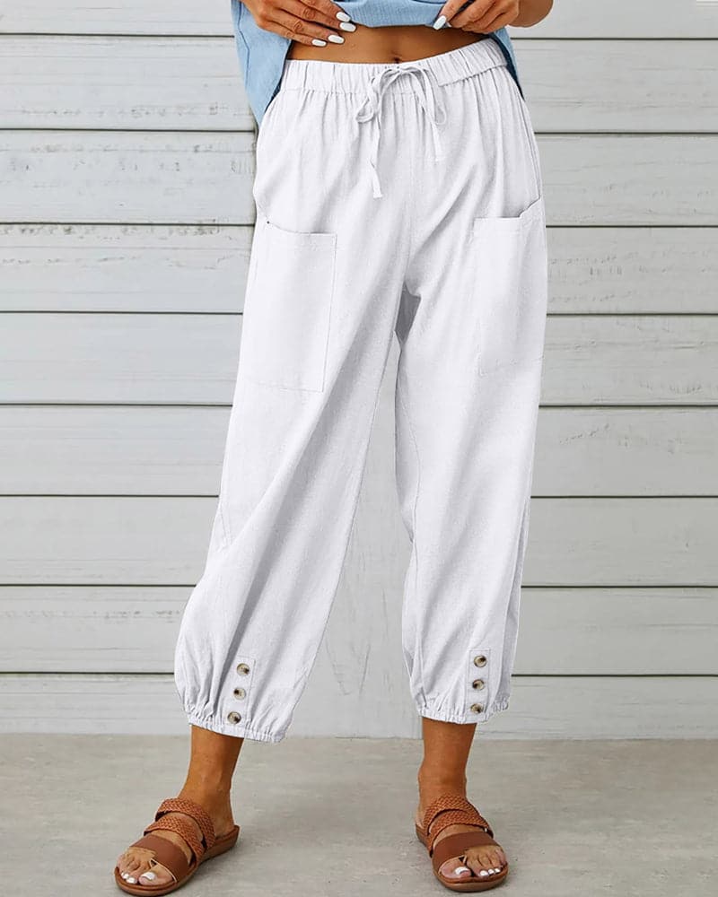 Judith | Comfortable Cropped Pants with Elastic Waist and Pockets