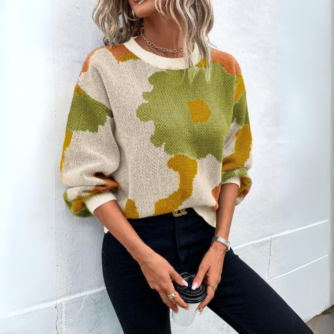 Cintia® | Color block abstract winter sweater