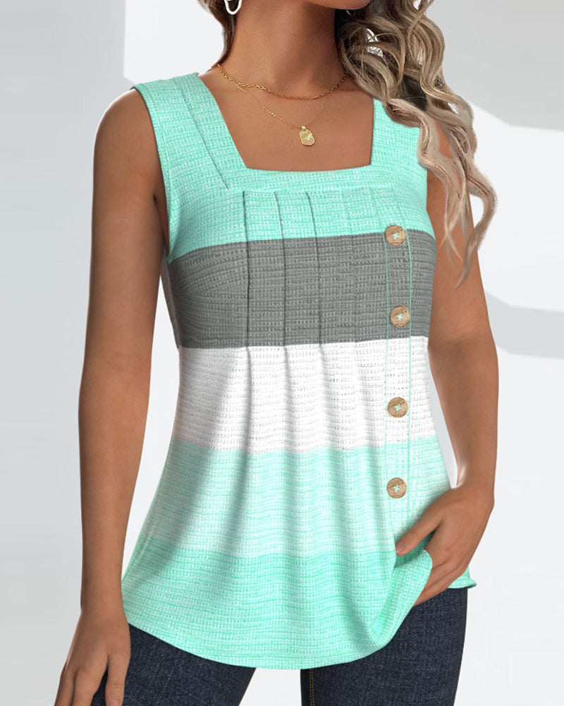 Dolores® | Striped tank top with buttons and pleats