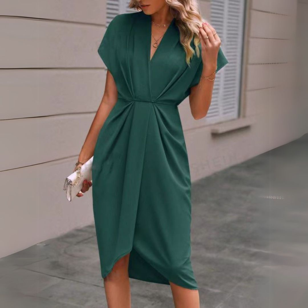 Denise | Elegant Draped Midi Dress for Women