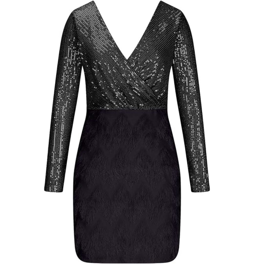 Amalberga® | Heidi-Mode Sequin Dress With V-Neck