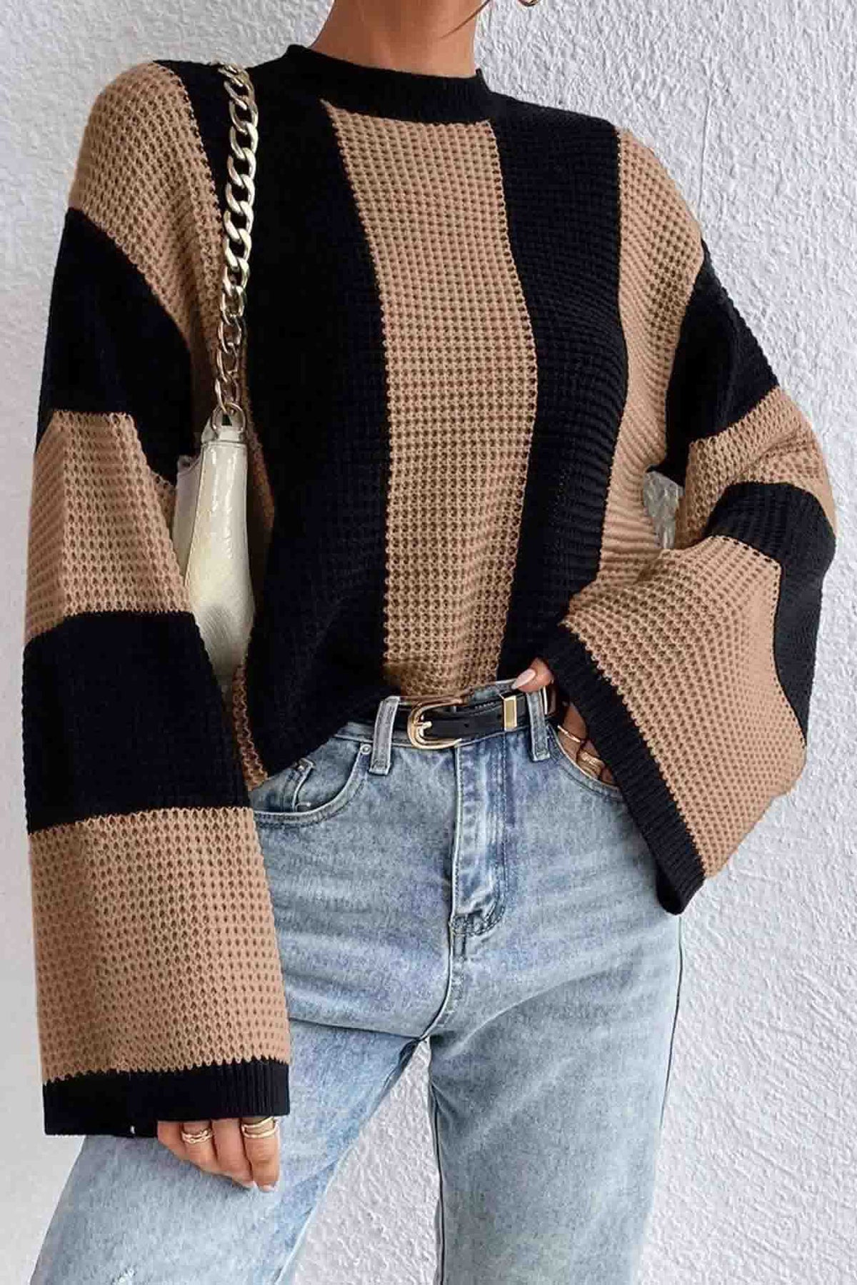 Cornelia® | Colorblock striped long sleeve knit sweater