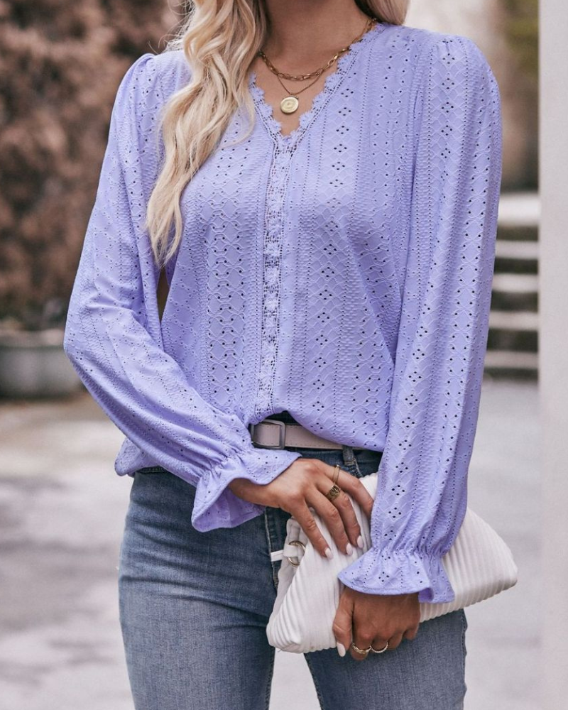 Alexa® | Elegant V-Neck Blouse With Ruffle Sleeves