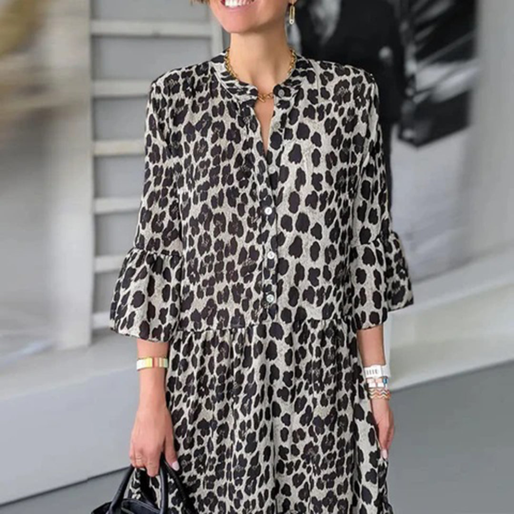 Elisa® | Women's leopard print shirt dress