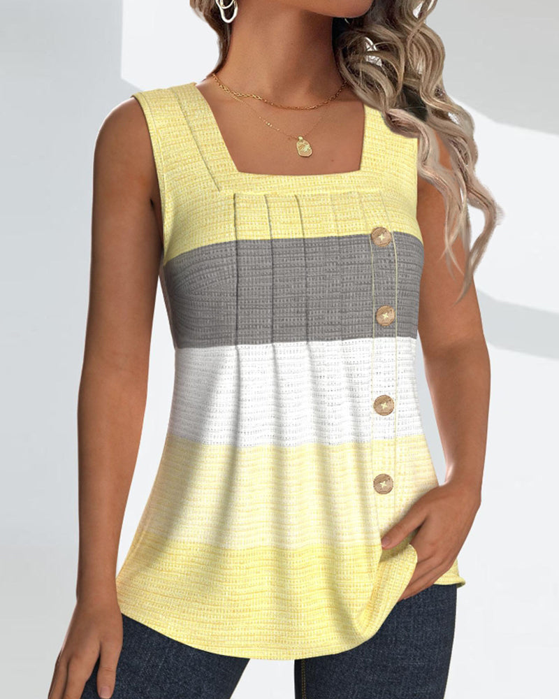 Dolores® | Striped tank top with buttons and pleats