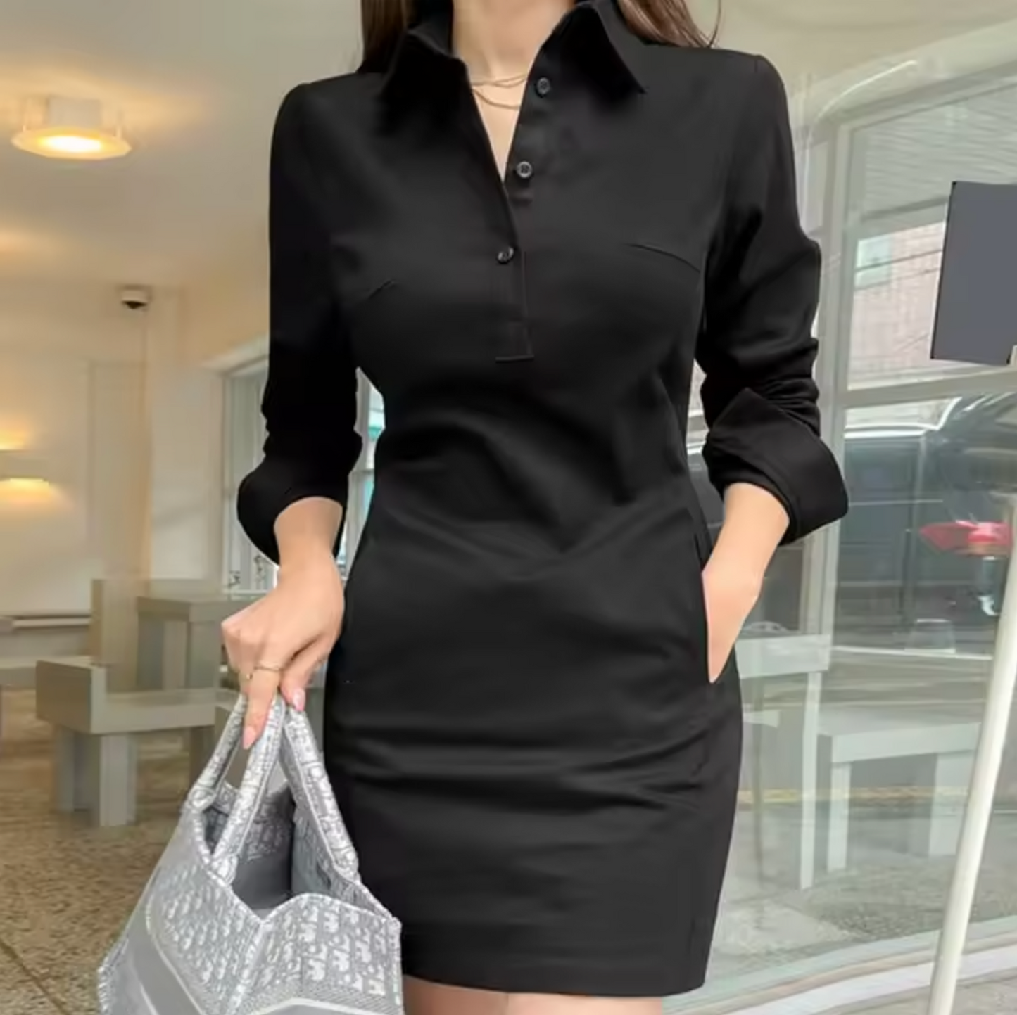 Elena® | Long sleeve dress with collar