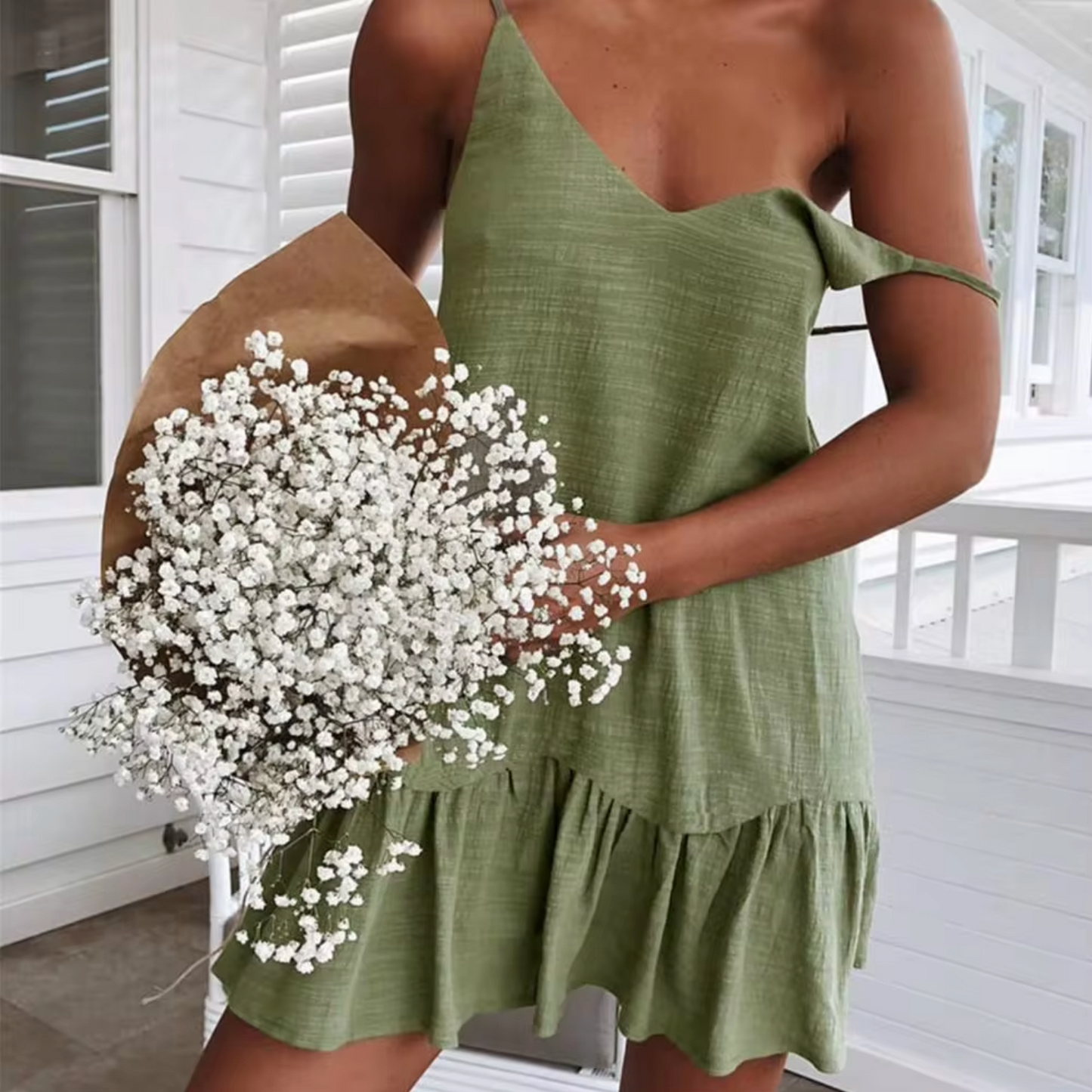 Carla® | Cotton linen mini dress with ruffles