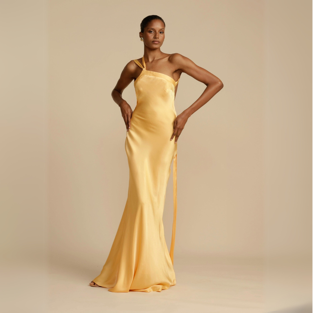 Michelle | Elegant Yellow One-Shoulder Maxi Dress for Modern Women