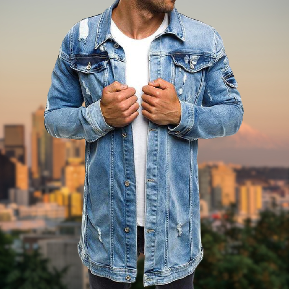 Aniana | Mid-length ripped denim jacket