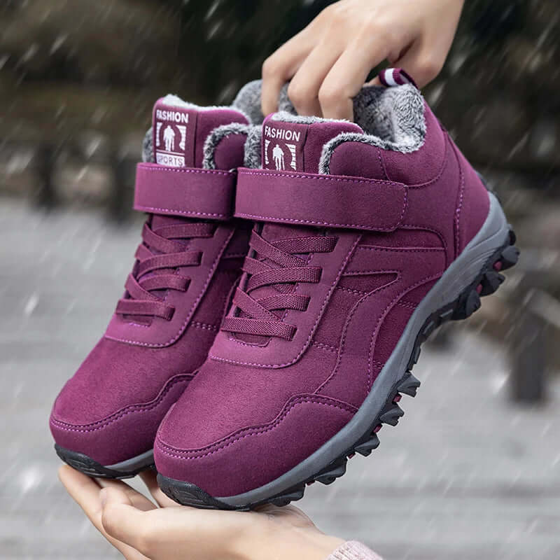 Women’s Ankle Boots – Fur Lined – Lace-Up with Velcro – Suede-Look – Non-Slip Sole