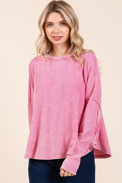 Belén® | Waffle knit top with exposed seam and crew neck