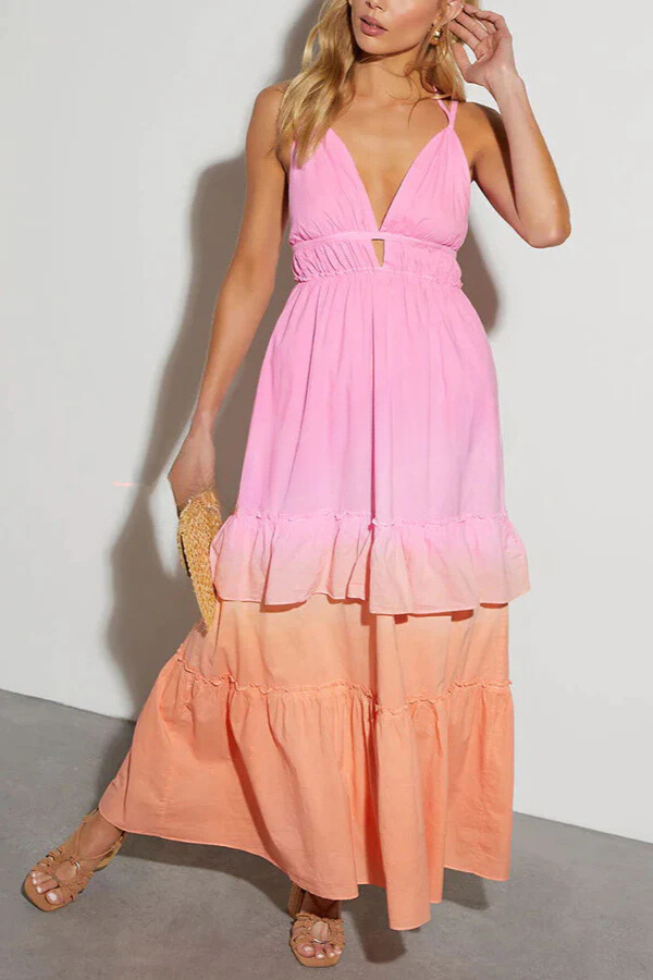 Celeste® | Living For Beach Days gradient linen blend halterneck maxi dress with pockets