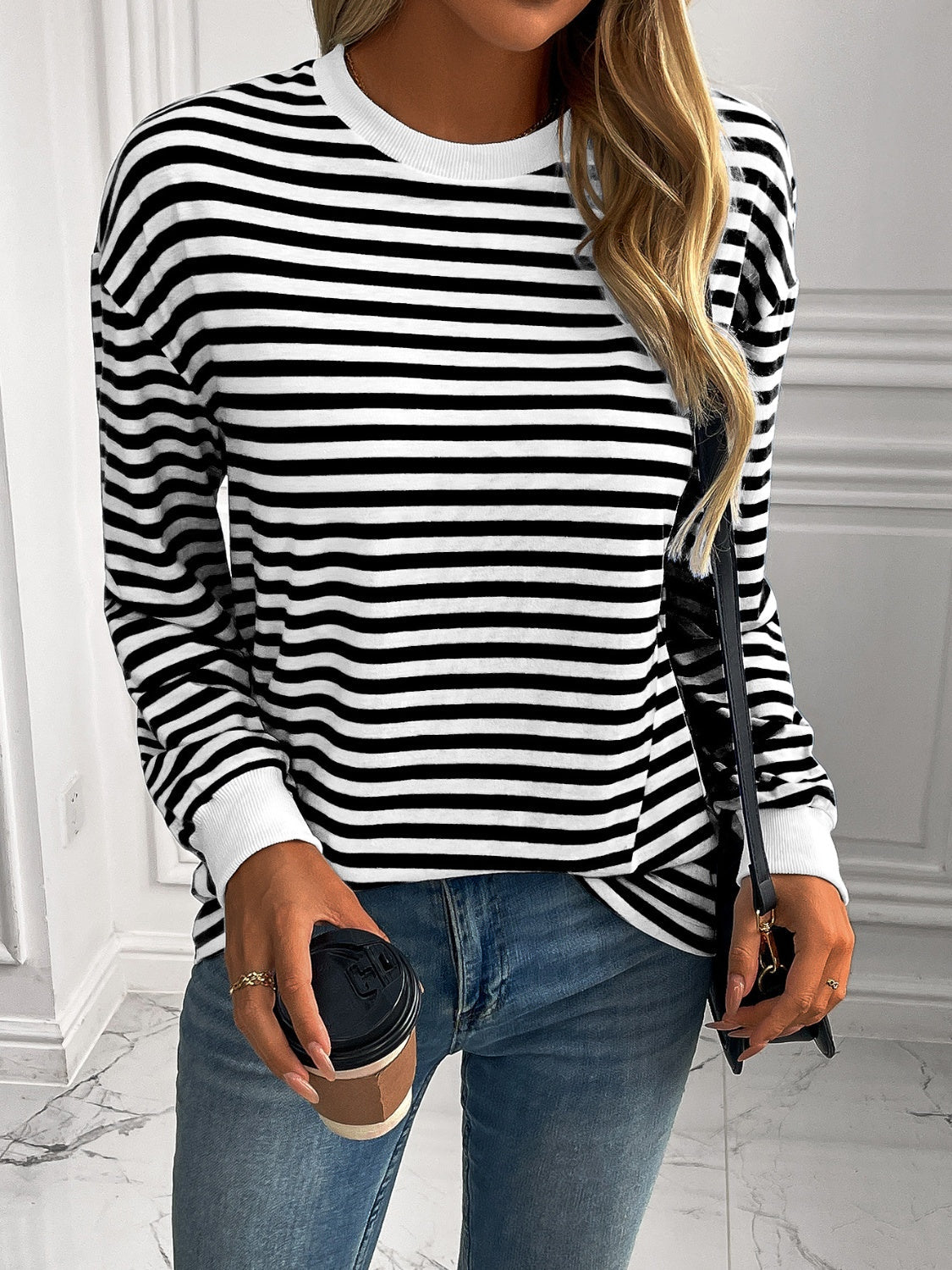 Constance® | Ivy Lane striped long sleeve crew neck sweatshirt