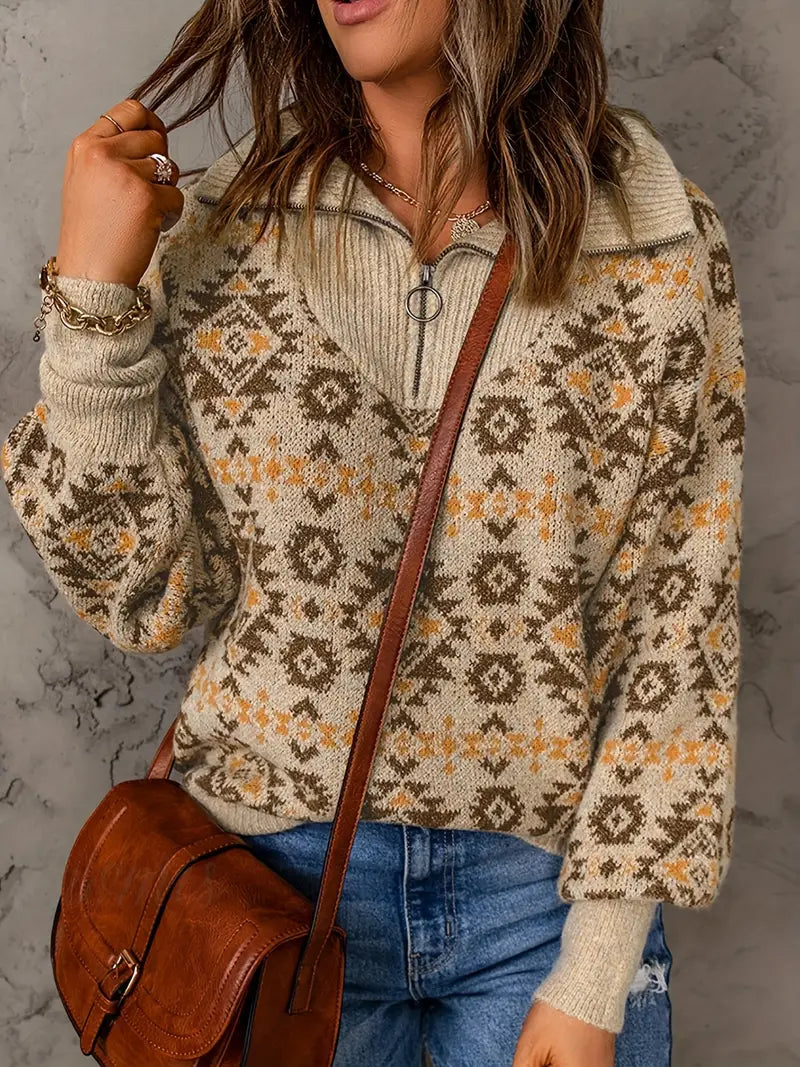 Dolores® | Women's sweater with pattern and puff sleeves