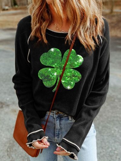 Adela® | Long-sleeved top with sequined shamrock and lettuce trim