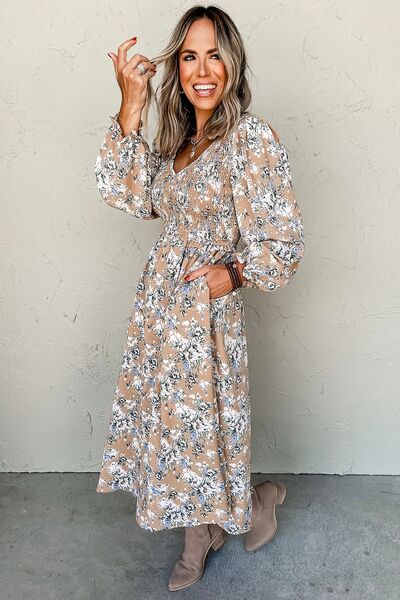 Elisa® | Printed long sleeve dress with V-neck
