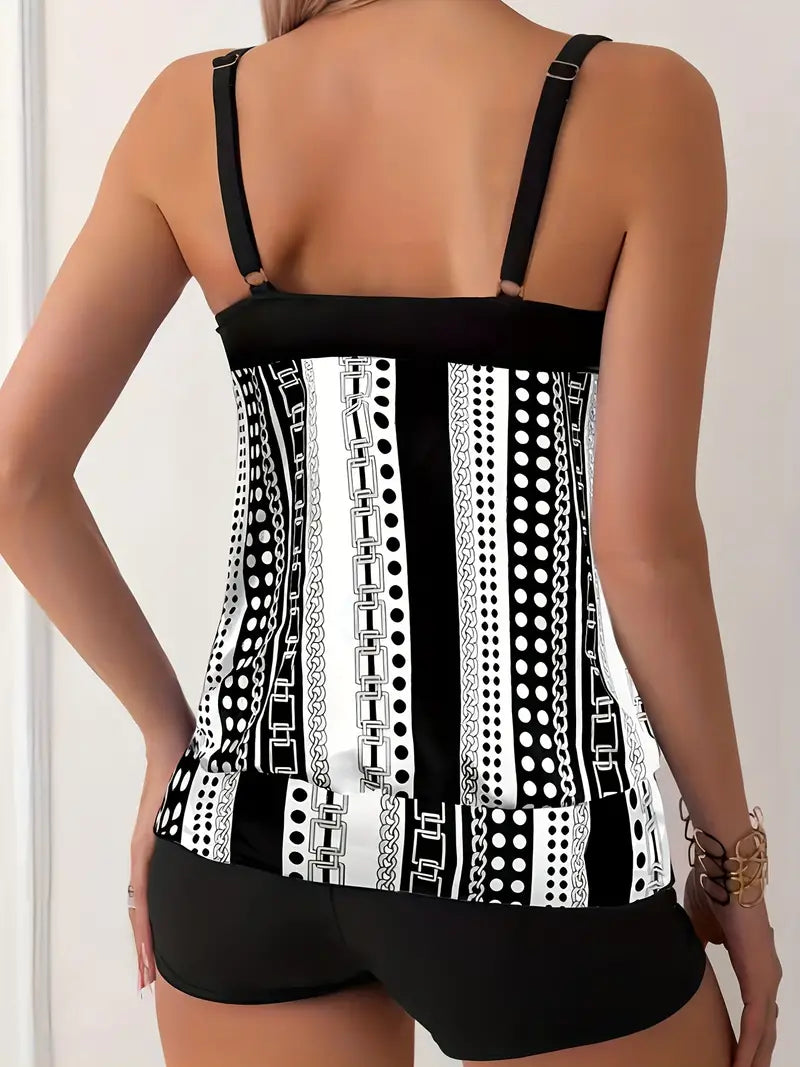 Bacilia® | Striped Tankini With Print