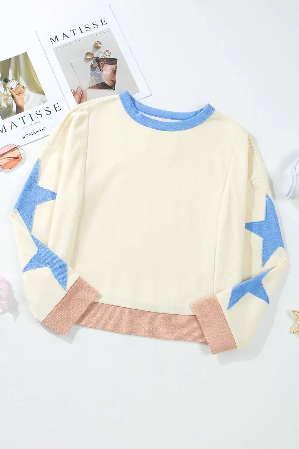 Annelies® | Long sleeve sweatshirt with star contrast crew neck