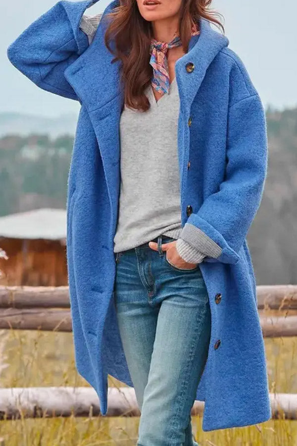 Adriana® | Casual Loose Solid Color Hooded Single-breasted Woolen Coat