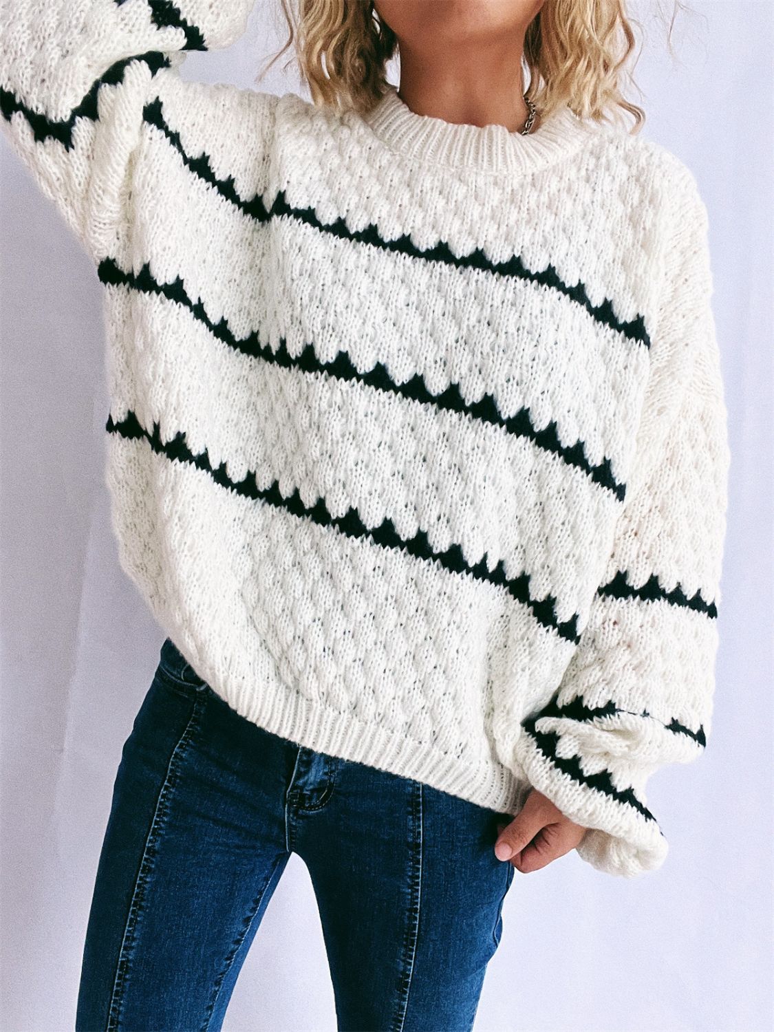 Bianca® | Long-sleeved sweater with contrasting stripes and a crew neck