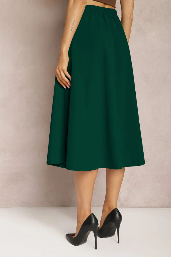 Angelica® | Solid color fashion skirt with leather stitching, elegant and artistic retro skirt for women
