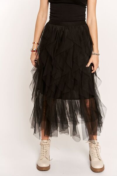 Camille® | Ruffled midi skirt with elastic waistband