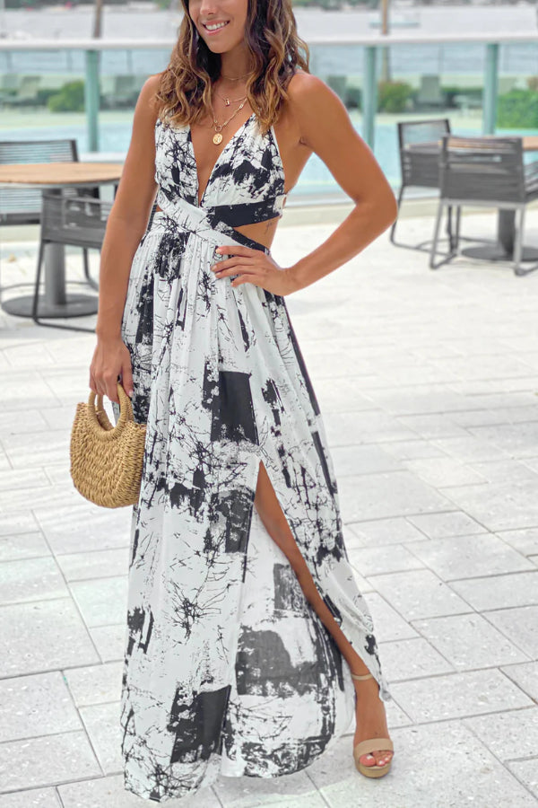 Ana Maria® | Off-white printed maxi dress with cutouts