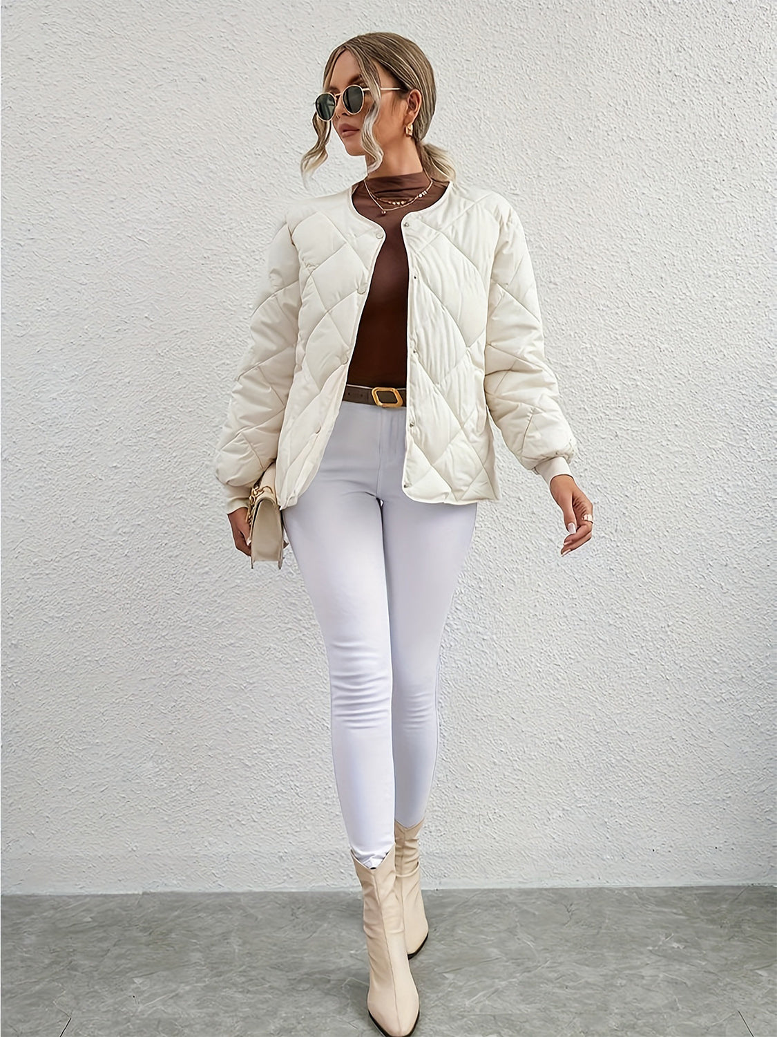 Antonella® | Long sleeve winter coat with bubble structure and snap buttons