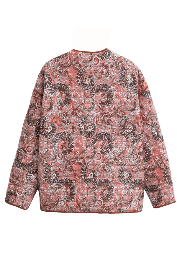 Edna® | Retro Print Loose V-Neck Cardigan Cotton Jacket