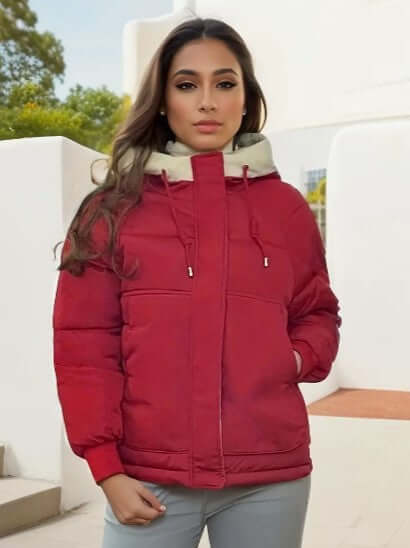 Women’s Quilted Jacket – Fleece Lined – Relaxed Fit – Hooded – Zipper Front