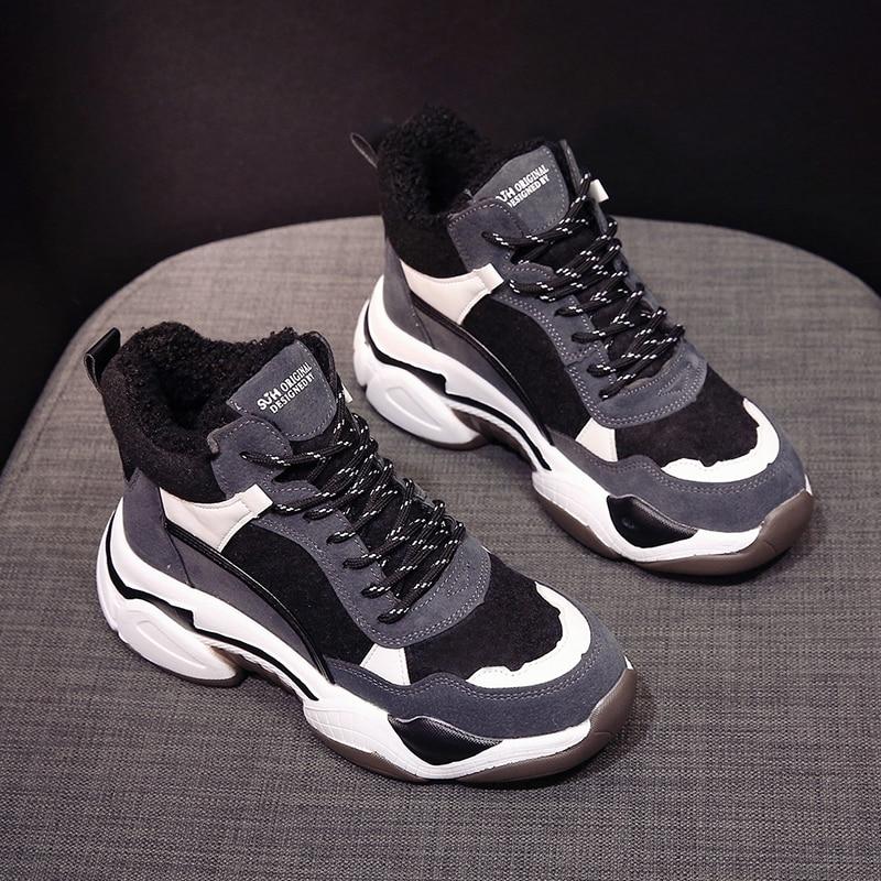 Women’s High-Top Sneakers – Chunky Sole – Plush Lining – Textured Panels – Casual Fit