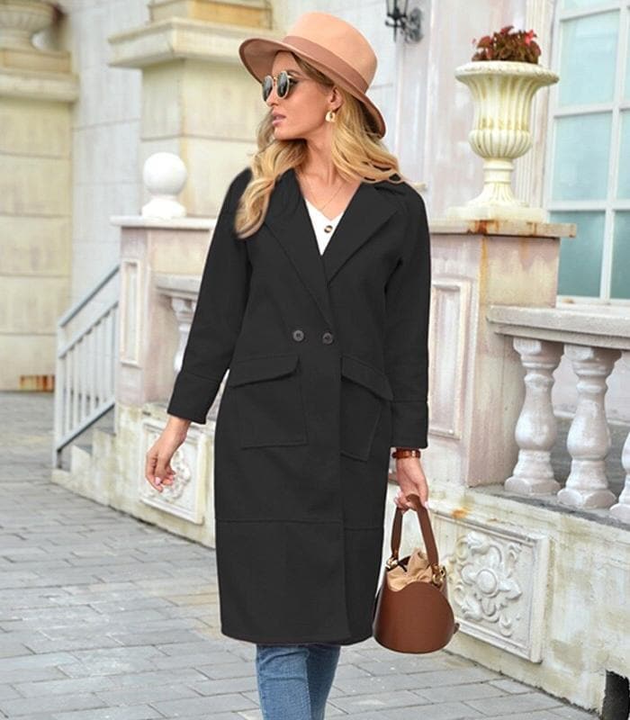 Women’s Overcoat – Tailored Fit – Double-Breasted Wool – Knee Length – Structured Design